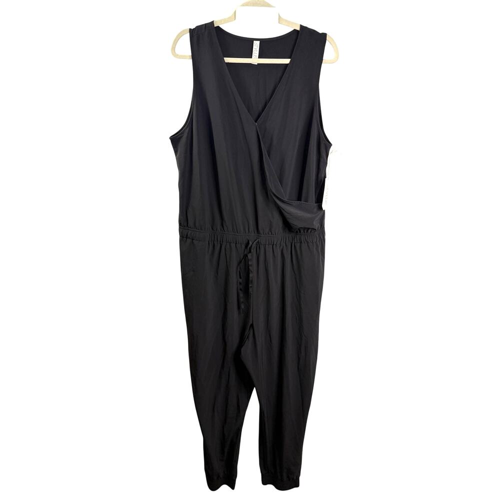 Stylus XL Black Sleeveless Jogger Jumpsuit Wrap V Neck Drawstring Waist NWT